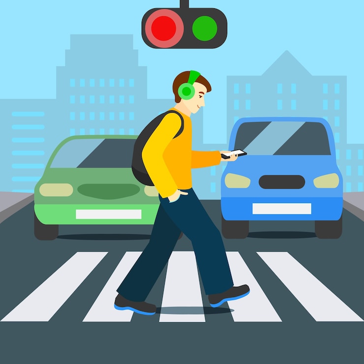 Vector cartoon color character person pedestrian with smartphone concept vector