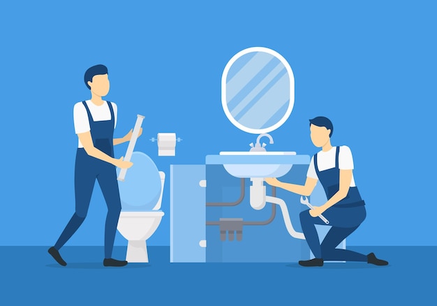 Cartoon Color Character Person Plumbers Concept Vector