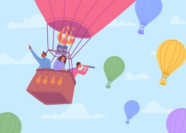 cartoon color characters business persons in hot air balloon concept vector