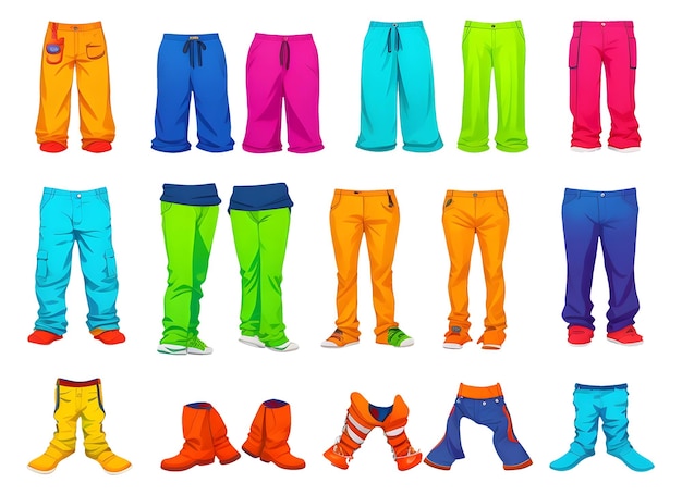 Vector cartoon color clothes boys icon set flat design style inclusief van pant shirt schoenen