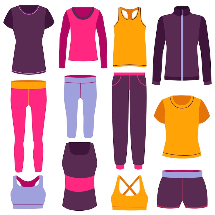 Vector cartoon color clothes fitness icon set vector