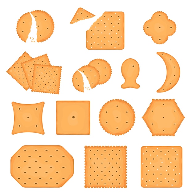 Vettore cartoon color cracker chips icon set vettore