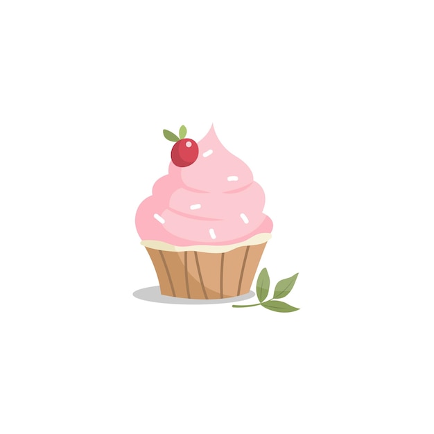 Cartoon color cupcake isolated on white background vector illustration Cute dessert icon Sticker