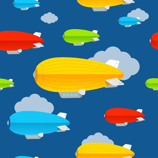 Cartoon color dirigible seamless pattern background flat design style symbol of holiday and summer vacation vector illustration