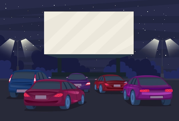 cartoon color drive in cinema on a landscape scene concept vector