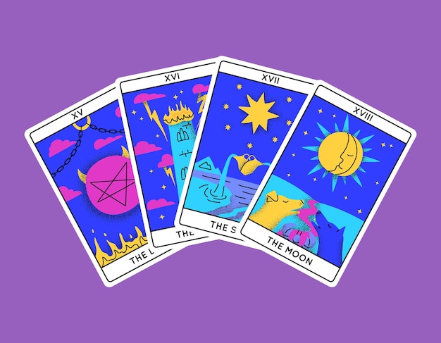 cartoon color magical tarot cards major arcana set semicircle vector