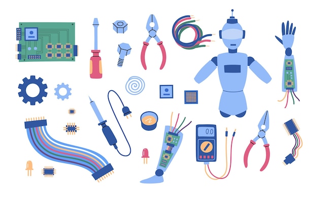 Cartoon Color Making Robot DIY Kit Verschillende elementen Set Vector
