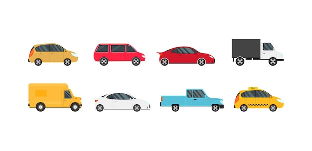 Vector cartoon color modern car icons set vector