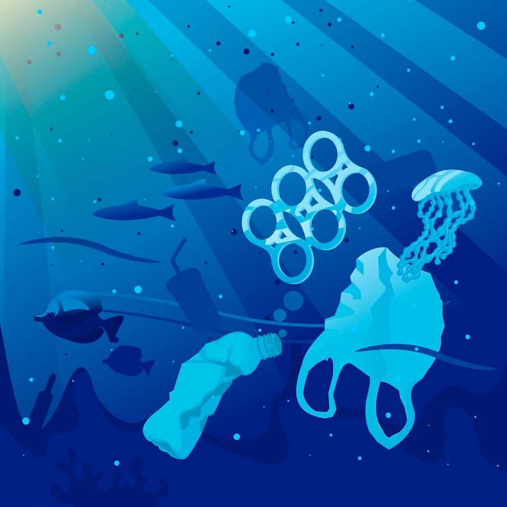 Vector cartoon color ocean water waste background scene vector