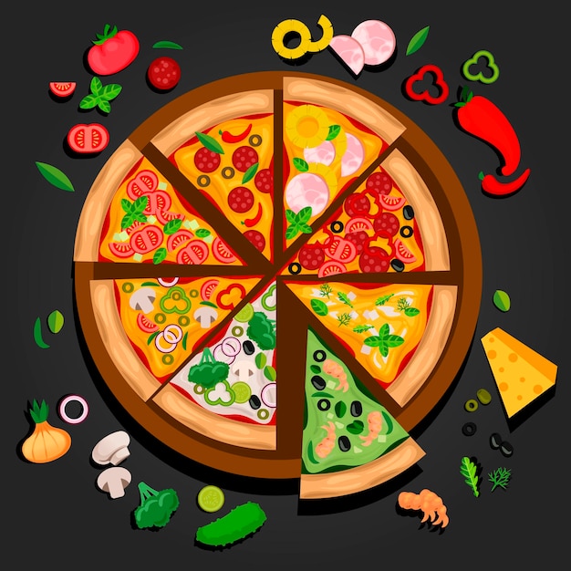 Cartoon Color Slice of Pizza Make Create Concept Vector