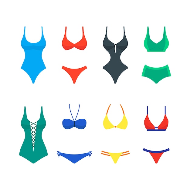 Cartoon Color Woman Swimwear Set Vector