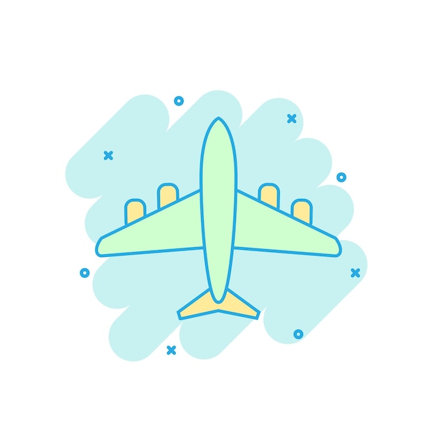 Cartoon colored airplane icon in comic style Plane illustration pictogram Aircraft splash business concept