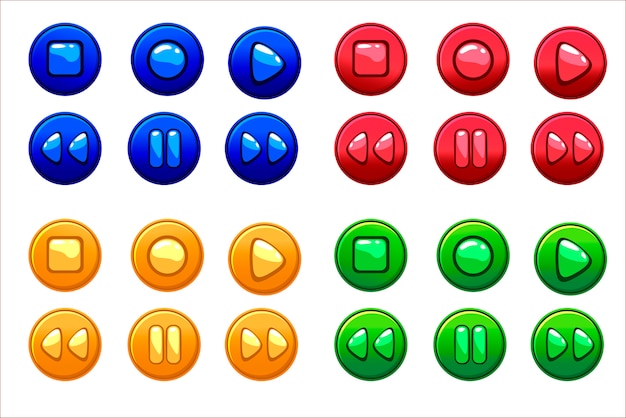 Cartoon colored audio buttons,  ui game assets