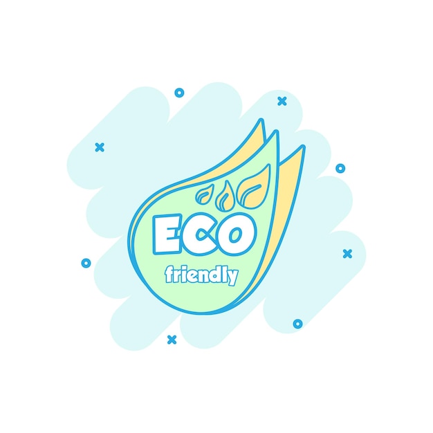 Vector cartoon colored eco friendly icon in comic style green organic leaf illustration pictogram ecology sign splash business concept