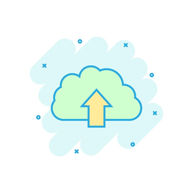 Vector cartoon colored internet cloud icon in comic style download illustration pictogram cloud sign splash business concept