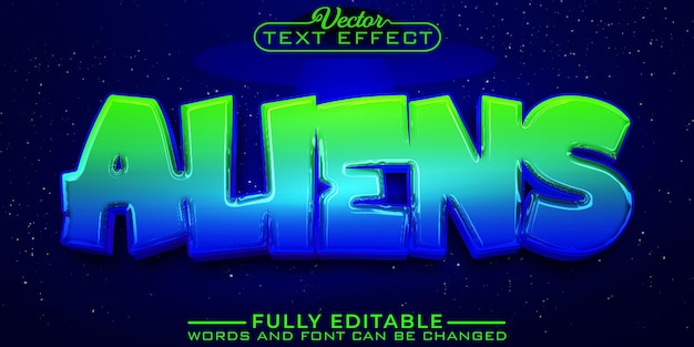 Vector cartoon colorful aliens vector editable text effect template