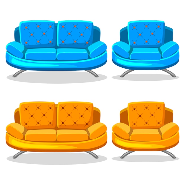 Vector cartoon colorful armchair and sofa