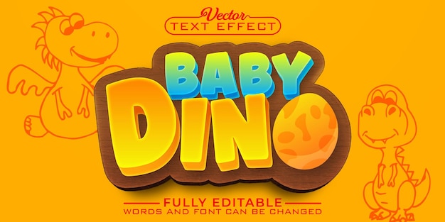 Cartoon colorful baby dino vector editable text effect template
