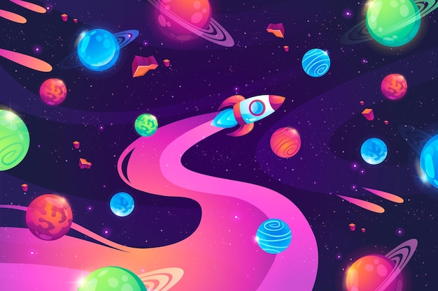 Vector cartoon colorful galaxy background