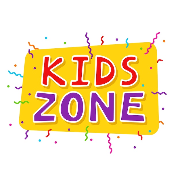 Cartoon colorful logo Kids Zone isolated on white background Bright multicolored letters to children playroom or area decorating Inscription of baby playground Place for fun and play Vector