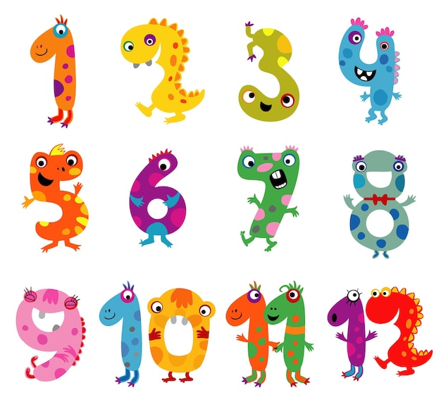 Vector cartoon colorful numbers in the form of ridiculous monsters