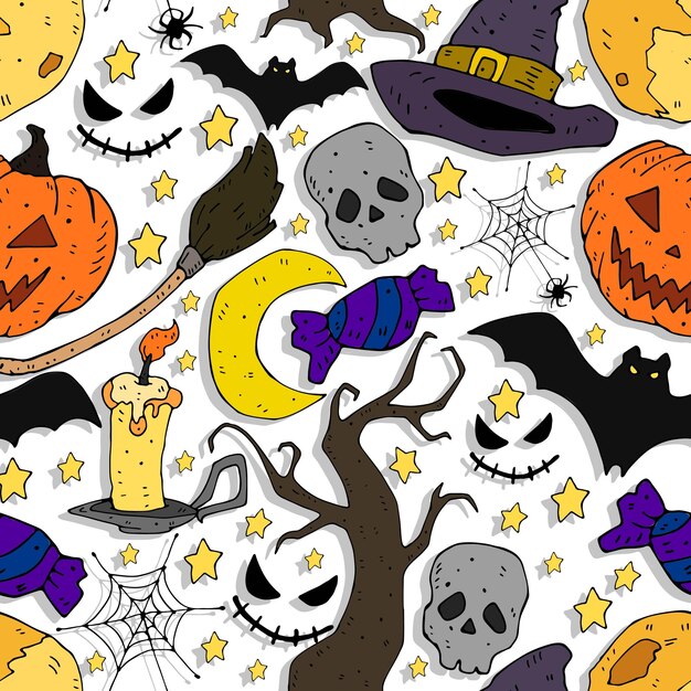 Cartoon colorful seamless festive pattern thematic elements on a neutral background. vector. Hallowe