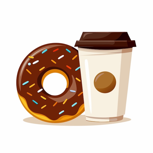 cartoon colorful tasty chocolate donut and disposable paper coffee cup 21