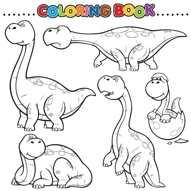 Vector cartoon coloring book - dinosaurs character