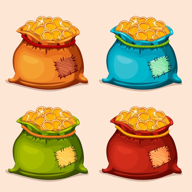 Cartoon colors full bag of gold coins