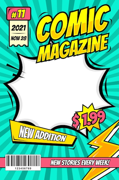 Vector cartoon comic magazine cover design template