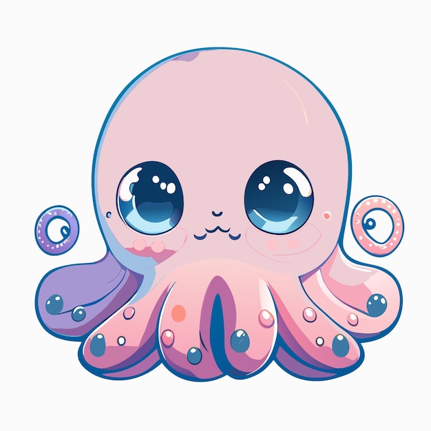 Vector cartoon comic stijl van een schattige octopus in lichte pastelkleur die er een beetje verward uitziet