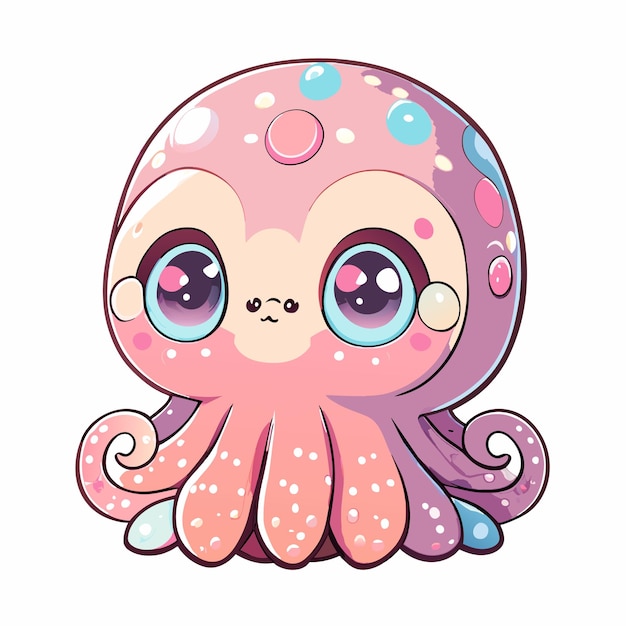 Cartoon Comic Style of adorable octopus in light pastel coloring looking slightly confused