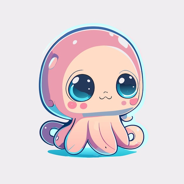 Cartoon Comic Style of adorable octopus in light pastel coloring looking slightly confused