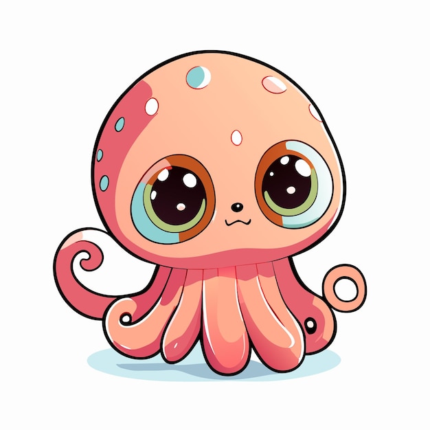 Cartoon Comic Style of adorable octopus in light pastel coloring looking slightly confused