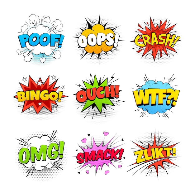 Vector cartoon comics speech bubble sound effect balloon