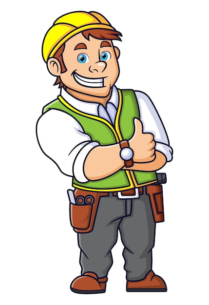 cartoon of construction worker with thumb up hand