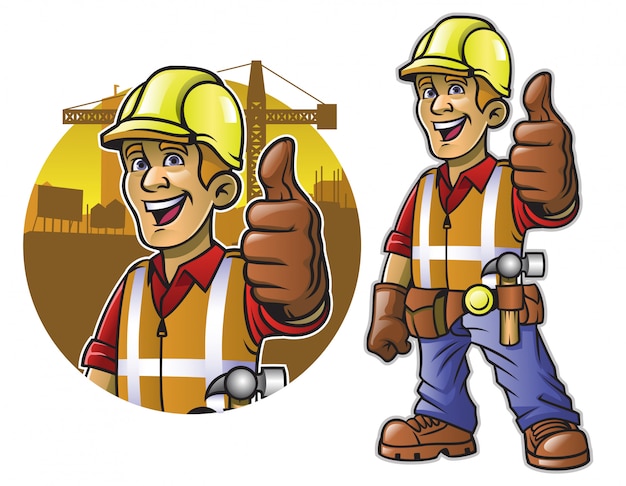 手を親指で建設労働者の漫画