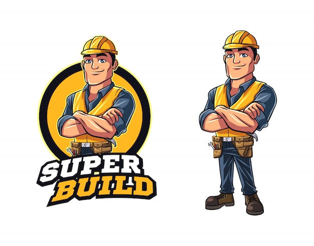 Cartoon contractor character mascot logo