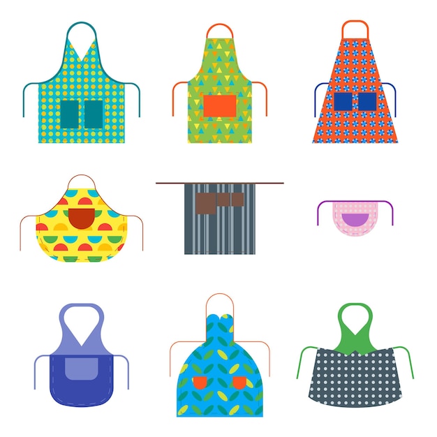 Cartoon Cooking Aprons Color Icon Set Vector