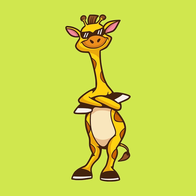 Cartoon cool giraffe geïsoleerd op groen
