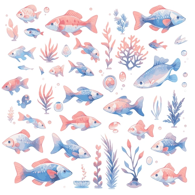 Vector cartoon coral fish under the sea 2 colors