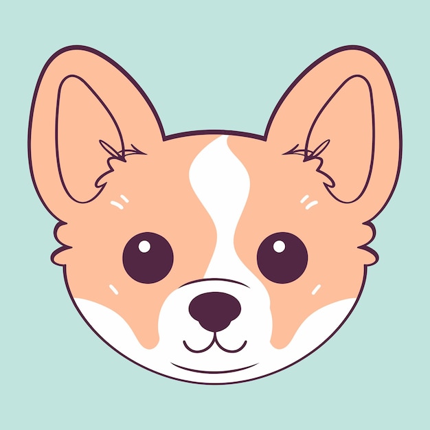 Un cartone animato della faccia di un cane corgi.