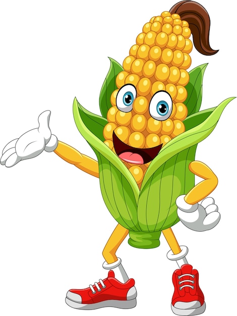 Cartoon corn mascot design presenting