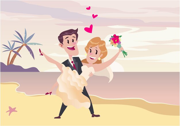 A cartoon of a couple on the beach