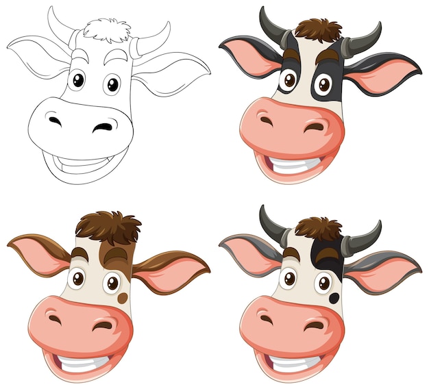 Vector cartoon cow faces in various expressions