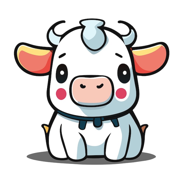 cartoon cow full white kids style white background