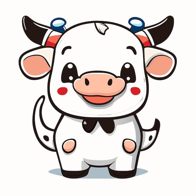 Мультяшная корова полностью белая в детском стиле на белом фоне