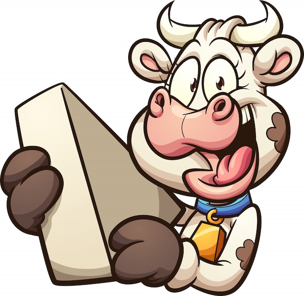 Vector cartoon cow holding a piece of cheese