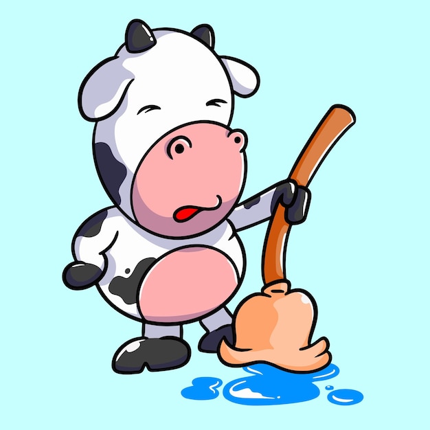 cartoon cow mopping