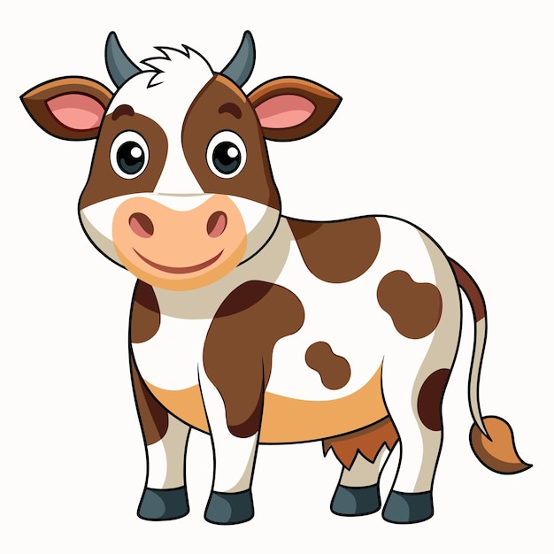 Vector a cartoon of a cow with a brown and white face and a brown and white face